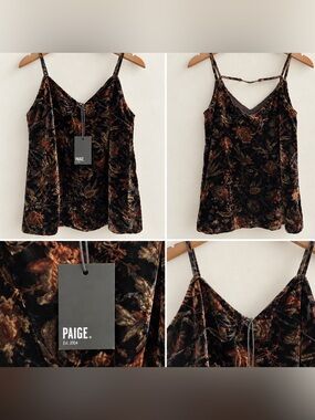 PAIGE Black Floral Velvet Cami with Rust and Olive Accents